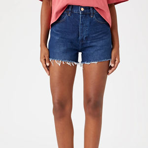 Pantalones cortos de mezclilla azules informales de verano personalizados de alta calidad para mujer, bolsillos en la cintura con Logo estampado con agujeros rasgados, los mejores personalizados - Product Image 1