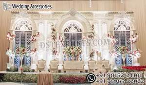 Escenario de Fibra con Temática de Castillo Grande para Bodas, Escenario de Cuatro Pilares para Bodas Asiáticas en Canadá, Último Diseño de Escenario Tallado en Oro en Virginia - Product Image 5