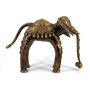Modern Nordic 7.5 Inch <b>Brass</b> Metal Art Figurine Handcrafted Curved Elephant with Bronze Colour Carved Technique - Product Image 1