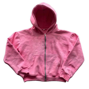 Fabricantes de ropa personalizada Sudadera lavada con ácido Sudadera con cremallera pesada de alta calidad Sudadera con capucha de gran tamaño Boxy recortada con cremallera completa - Product Image 1