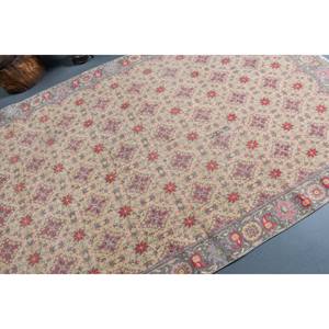 Alfombra de lana turca Vintage de 5x8 pies, diseño de retazos rojo beige clásico, área grande, pasillo rectangular de 10mm para habitación de adolescentes - Product Image 5