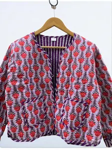 Veste courte en coton matelassé de style ethnique Veste courte de style bohème Manteau court en daim court en coton pour femme - Product Image 2