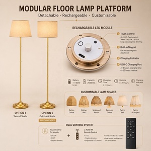 Adjustable Height Modern <strong>Cordless</strong> Rechargeable <strong>Floor</strong> <strong>Lamp</strong> with Dome Fabric Shade for Living Room Hotel - Product Image 4