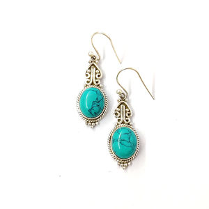<b>Turquoise</b> and Diamond Drop <b>Earrings</b> with Gold Plating <b>Stud</b> Type Water Drop Shape Bezel Setting for Engagement 5.7 Grams - Product Image 1