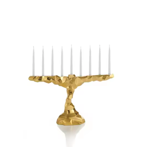 Menorah de Hanukkah en métal de conception traditionnelle en menorah de bougie juive à sept branches de couleur or pour la décoration de la maison - Product Image 6