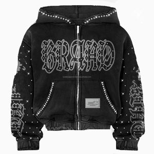 Sudadera con Capucha Personalizada OEM para Hombre, Impresión Digital DTG, Efecto Desteñido, Pedrería, Felpa Francesa, 100% Algodón Ecológico, 400-500 G - Product Image 1