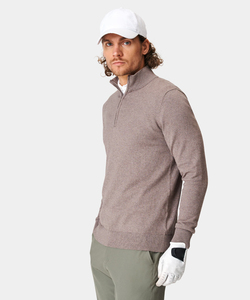 Pull en maille de couleur chinée à col zippé 1/4, manches longues, décontracté, marron, nouveau design d'automne, avec logo sur le devant - Product Image 2