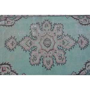 พรมวินเทจ, พรมตกแต่งขนาด 2.9x6.1 ฟุต พรมตุรกี, พรมขนสัตว์ลายอิคัตสีเขียวชมพู - Product Image 5