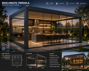 Pérgola Bioclimática Personalizable de Aleación de Aluminio, Diseño Moderno, Impermeable, Resistente a la Putrefacción y a los Roedores, Ecológica, con Recubrimiento en Polvo - Product Image 6