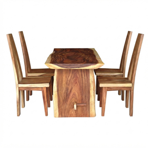Dencis 4-Piece <b>Rustic</b> Solid Suaar Wood <b>Dining</b> <b>Set</b> with Natural Edge <b>Table</b> and Chair Premium Home Furniture for Hotel Use - Product Image 2
