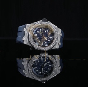 Montre à Quartz à Boîtier en Acier Rectangle pour Hommes de Luxe pour Mouvement Suisse Moissanite Brillant Diamant Bracelet Cadran Cristal Fenêtre Boîte - Product Image 2