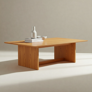 Mesa de centro rectangular con patas de losa de madera maciza Estilo minimalista Perfil bajo Acabado natural - Product Image 1