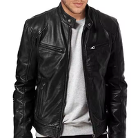 Blouson en cuir uni pour homme de style urbain européen et américain, idéal pour l'hiver, avec col montant, logo frontal, coupe-vent et imperméable, pour adolescents