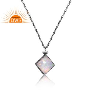 Venta caliente oxidada plata esterlina sintética blanco rojo fuego ópalo piedra preciosa colgante collar personalizado joyería fabricante - Product Image 2