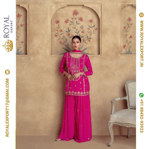 Lancement d'un nouveau Designer exclusif Premium Chinon Silk Heavy Festival Wear Sharara Suit Collections Wholesale By Royal Export - Product Image 1