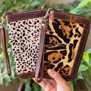 Wristlet Leather <b>Wallet</b> Cowhide Fur Leather Clutch Women Purse Hair on Leather Clutch - Product Image 1