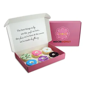 Populer Pink Mochi Kotak Donat Kardus Kustom Kertas Donat Kemasan untuk Kotak Donat Setengah Lusin