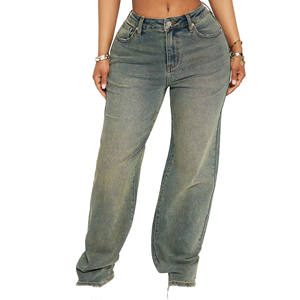 ¡Novedad de 2025! Vaqueros recortados holgados de cintura alta para mujer, Vaqueros lisos de pierna recta, moda informal de marca para mujer - Product Image 1