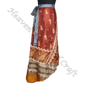 Boho กระโปรงยาวผ้าไหมส่าหรียาวแบบสองชั้นกลับด้านได้ทำจากผ้าไหมสีส่าหรีผ้าอินเดียพิมพ์ลายยาวดีไซน์ใหม่ - Product Image 4