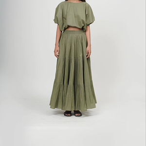 Elegante Falda Larga Boho de Algodón con Bolsillos y Top Corto con Cuello Barco, Diseño Personalizado, Ropa Bohemia Larga, Talla Grande - Product Image 1