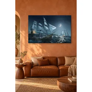 Impression sur toile de navires pirates Fida dans une mer agitée au clair de lune - Product Image 5