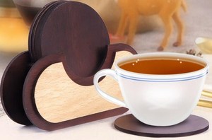 New <b>Polished</b> Walnut Wood Coaster Set with Holder Reusable Drink Mats Elegant Home Decor - Product Image 6