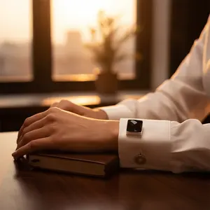 Boutons de manchette et pinces à cravate carrées en onyx argenté pour hommes, fabriqués en or avec des accents de perles pour les mariages - Product Image 2