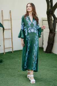 Haute couture vert coton brodé cou et bas Floral plissé lin robes de plage pour les femmes été fête et tenue de club - Product Image 4