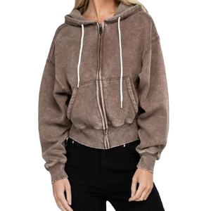 Sudadera con Capucha para Mujer, Estilo Desgastado, con Cierre, Lavado Ácido, Estilo Francés, con Cordón Ajustable - Product Image 2