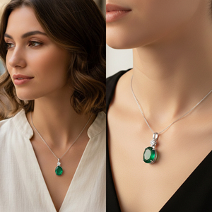 Forme ovale en onyx vert avec pendentif en argent plaqué argent pour le mois de naissance de mai - Product Image 6