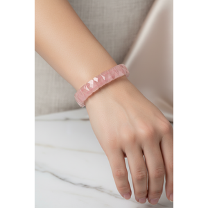 Pink <b>Quartz</b> (<b>Rose</b> <b>Quartz</b>) Natural Stone Square Cut Wide Cut <b>Bracelet</b> - Product Image 6