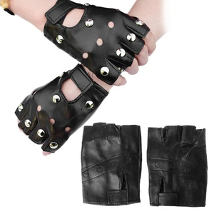 Guantes unisex de piel sintética para conducir sin dedos Motor Cool Studs Dancing Rock and Roll Black Half Finger Mitten - Product Image 3