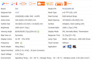 IVO M156GWFA R0 15.6 "1000Nits haute luminosité IPS <span class=keywords><strong>LCD</strong></span> 1920x1080 FHD | <span class=keywords><strong>Module</strong></span> d'affichage industriel LVDS 30 broches - Product Image 3