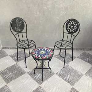 Ensemble <span class=keywords><strong>de</strong></span> bistrot <span class=keywords><strong>en</strong></span> <span class=keywords><strong>mosaïque</strong></span> <span class=keywords><strong>marocaine</strong></span>, chaise et <span class=keywords><strong>table</strong></span> <span class=keywords><strong>en</strong></span> métal décoratif, motif géométrique, mobilier <span class=keywords><strong>de</strong></span> patio extérieur, décoration <span class=keywords><strong>de</strong></span> style méditerrané<span class=keywords><strong>en</strong></span> - Product Image 2