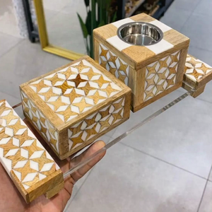 Premium Eco-Friendly Wood & Bone Inlay Bakhoor Burner <b>Matching</b> <b>Box</b> Clear Acrylic Tray for Arabic Incense Religious Home Decor - Product Image 4