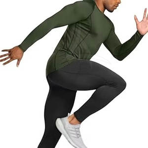 Chemises de compression personnalisées en gros pour hommes, manches longues, écologiques, respirantes, col rond, en spandex/polyester, vêtements de sport actifs - Product Image 2