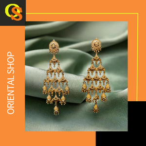 Comprar conjunto de pendientes con diseño tradicional 22CT chapado en oro estilo Jhumka pendientes joyería para mujer desgaste - Product Image 2
