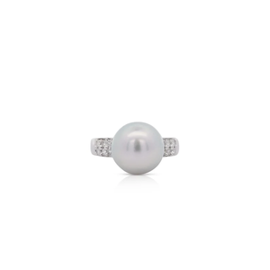 Perle de culture des mers du Sud de 12mm et bague en diamant rond en plaqué platine sterling 925 pour bijoux de mode pour femmes - Product Image 4