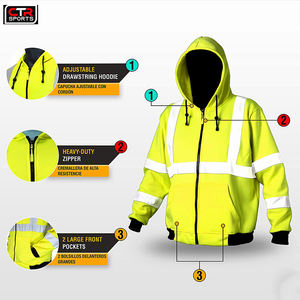 Cheaper <b>Men</b> Hi Vis Customized High Visibility Zipper <b>Hoodie</b> Unisex Construction Reflective Safety Zipper <b>Hoodie</b> - Product Image 2