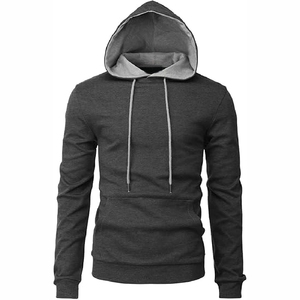 Sudadera con capucha gris carbón de dos tonos para hombre, estilo casual urbano, con capucha ajustable con cordón. - Product Image 1