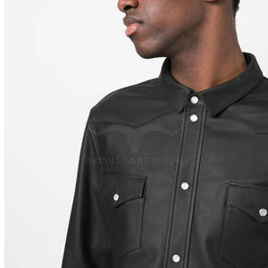 Chemise d'hiver à bouton unique de couleur unie pour hommes sans col en cuir véritable grande taille (taille 6XL) nouveau respirant séchage rapide - Product Image 5