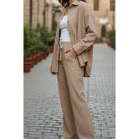 Ensemble décontracté 2 pièces pour femme en velours côtelé 100% coton, couleur Almond Latte, avec blazer à manches longues et short au-dessus du genou, respirant, avec poches, couleur unie, plusieurs tailles