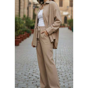 Conjunto Casual de 2 Piezas de Algodón 100% Corduroy Almond Latte: Blazer y Pantalones Cortos por Encima de la Rodilla, Talla XL, Transpirable, con Bolsillos, Diseño Liso - Product Image 3