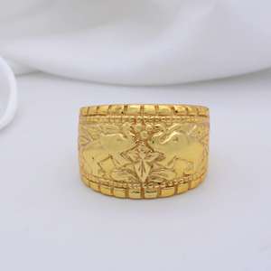 <b>Elephant</b> Tribal Brass Ring 18k Gold Plated Texture Band Wholesale Women Ring - Product Image 5