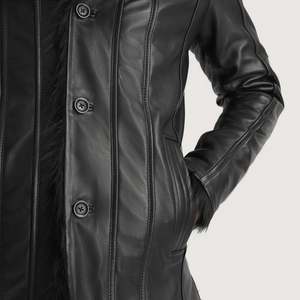 Men's Black <b>Vintage</b> <b>Trench</b> <b>Coat</b> with Wool Filling and Lapel Collar - Product Image 6