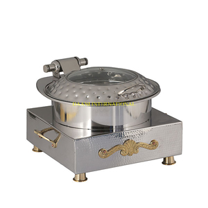 Vaisselle de luxe en laiton avec couvercle en dôme et support Buffet en relief pour la restauration Banquet de mariage Hôtel Restaurant Vaisselle - Product Image 6