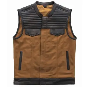 Personalizado al por mayor de alta calidad a prueba de viento Durable motocicleta negro chaqueta de cuero de vaca hombres chalecos y chalecos - Product Image 3