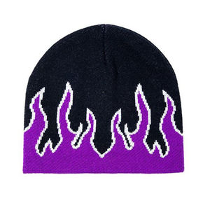 หมวกบีนนี่ลายเปลวไฟสำหรับทั้งชายและหญิงหมวกบีนนี่คอตต้อนถักสีดำโลโก้ผ้าแจ็คการ์ดหมวกบีนนี่ - Product Image 6