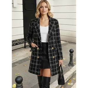 Chaqueta tejida con botones y cuello de manga larga para mujer de Jane's 29341-Negro - Product Image 1