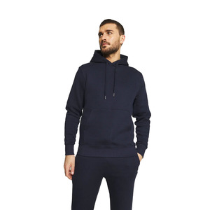 Custom Logo Outerwear Men's Navy Hooded Sweatshirt <b>Set</b> Casual <b>Knitted</b> Tracksuit Winter 100% Cotton Breathable - Product Image 3